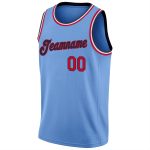 Custom Basketball Jersey with Personalized Name and Number - Light Blue Red-Navy Round Neck Rib-Knit Design Personalized