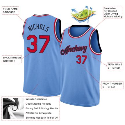 Custom Basketball Jersey with Personalized Name and Number - Light Blue Red-Navy Round Neck Rib-Knit Design Personalized