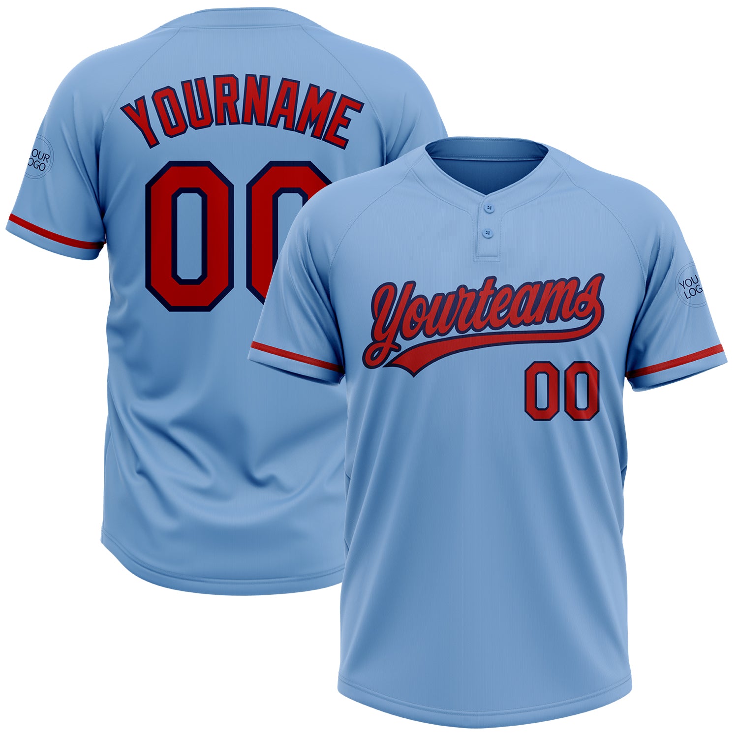Personalized Light Blue Red Navy Softball Jersey for Unisex - Two-Button Design Personalized Light Blue Red-Navy Two-Button