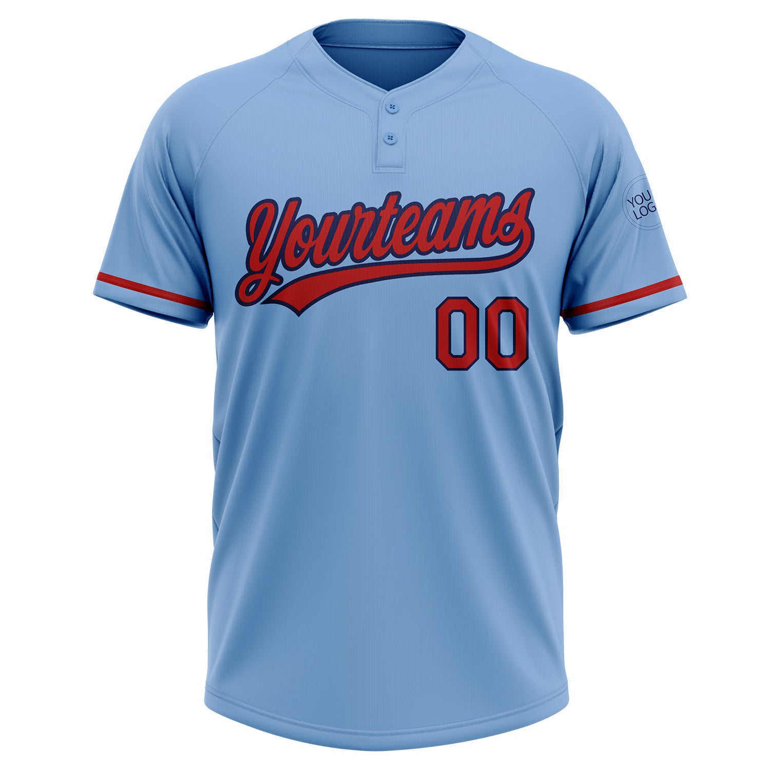 Personalized Light Blue Red-Navy Two-Button Unisex Softball Jersey Personalized Light Blue Red Navy Softball Jersey for Unisex - Two-Button Design Personalized Light Blue Red-Navy Two-Button - Image 2