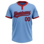 Custom Two-Button Unisex Softball Jersey with Personalized Name and Number in Light Blue Red-Navy Personalized Light Blue