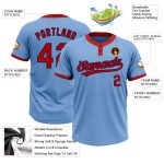 Custom Two-Button Unisex Softball Jersey with Personalized Name and Number in Light Blue Red-Navy Personalized Light Blue