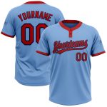 Custom Two-Button Unisex Softball Jersey with Personalized Name and Number in Light Blue Red-Navy Personalized Light Blue