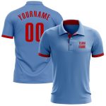 Custom Name and Number Golf Polo Shirt - Personalized Light Blue Red Performance Shirt Personalized Light Blue Red Performance