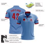Custom Name and Number Golf Polo Shirt - Personalized Light Blue Red Performance Shirt Personalized Light Blue Red Performance