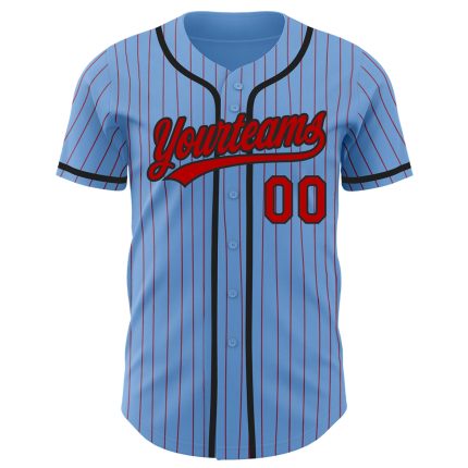 Custom Name and Number Authentic Baseball Jersey - Light Blue Red Pinstripe Team Jersey Personalized Light Blue Red Pinstripe