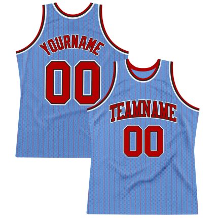 Personalized Light Blue Red-Black Pinstripe Authentic Basketball Jersey Personalized Light Blue Red Pinstripe Red-Black Authentic