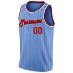 Custom Name and Number Authentic Basketball Jersey - Light Blue Red Pinstripe, Team Colors Red & Black Personalized Light