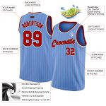 Custom Name and Number Authentic Basketball Jersey - Light Blue Red Pinstripe, Team Colors Red & Black Personalized Light