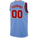Custom Name and Number Authentic Basketball Jersey - Light Blue Red Pinstripe, Team Colors Red & Black Personalized Light