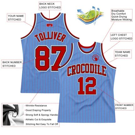 Personalized Light Blue Red-Black Pinstripe Authentic Basketball Jersey Personalized Light Blue Red Pinstripe Red-Black Authentic