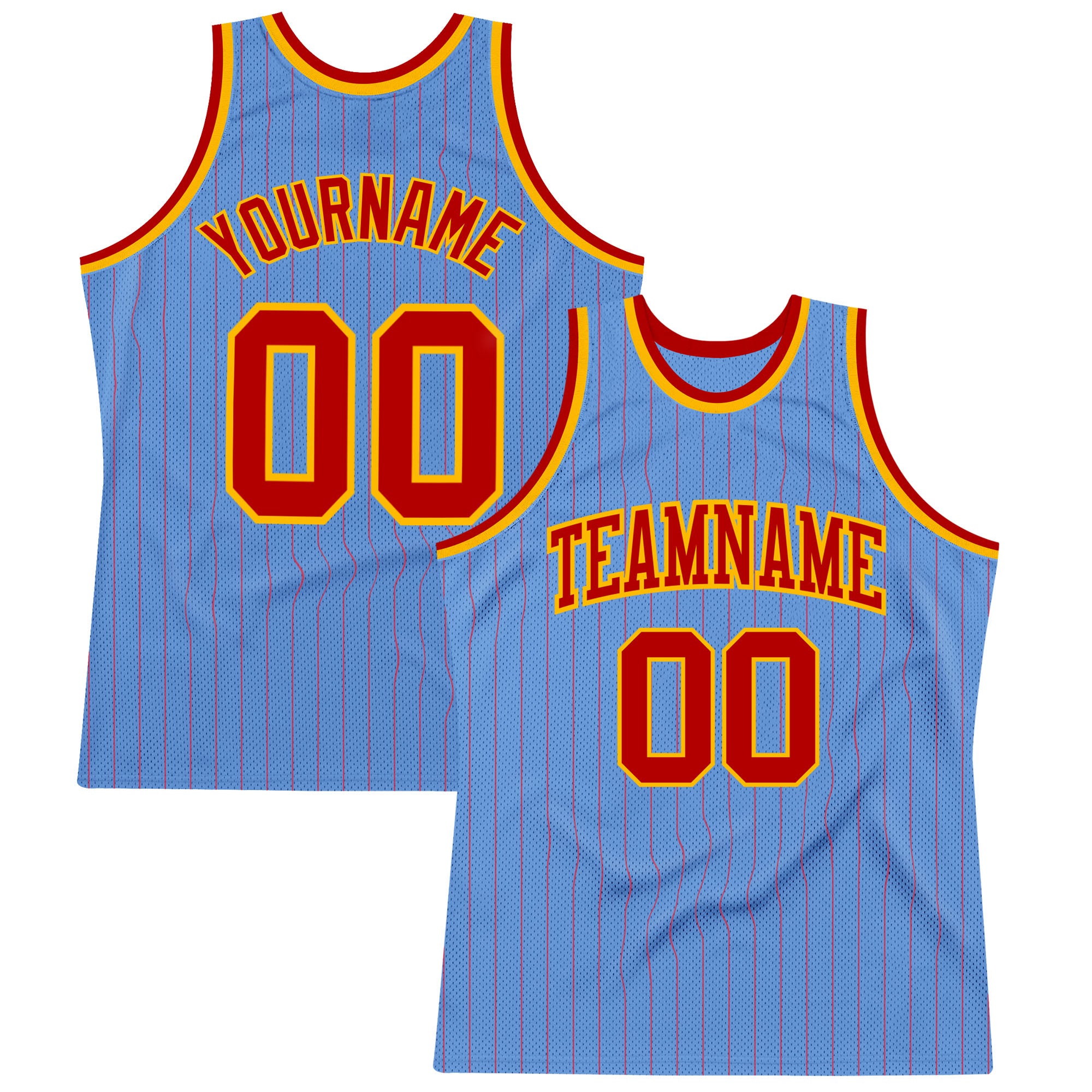 Personalized Light Blue Red Pinstripe Basketball Jersey Authentic Red-Gold Personalized Light Blue Red Pinstripe Red-Gold