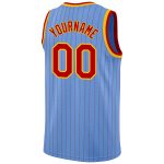 Custom Authentic Basketball Jersey - Personalized Light Blue Red Pinstripe with Name & Number - Team Apparel Personalized