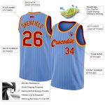 Custom Authentic Basketball Jersey - Personalized Light Blue Red Pinstripe with Name & Number - Team Apparel Personalized