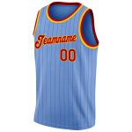 Custom Authentic Basketball Jersey - Personalized Light Blue Red Pinstripe with Name & Number - Team Apparel Personalized