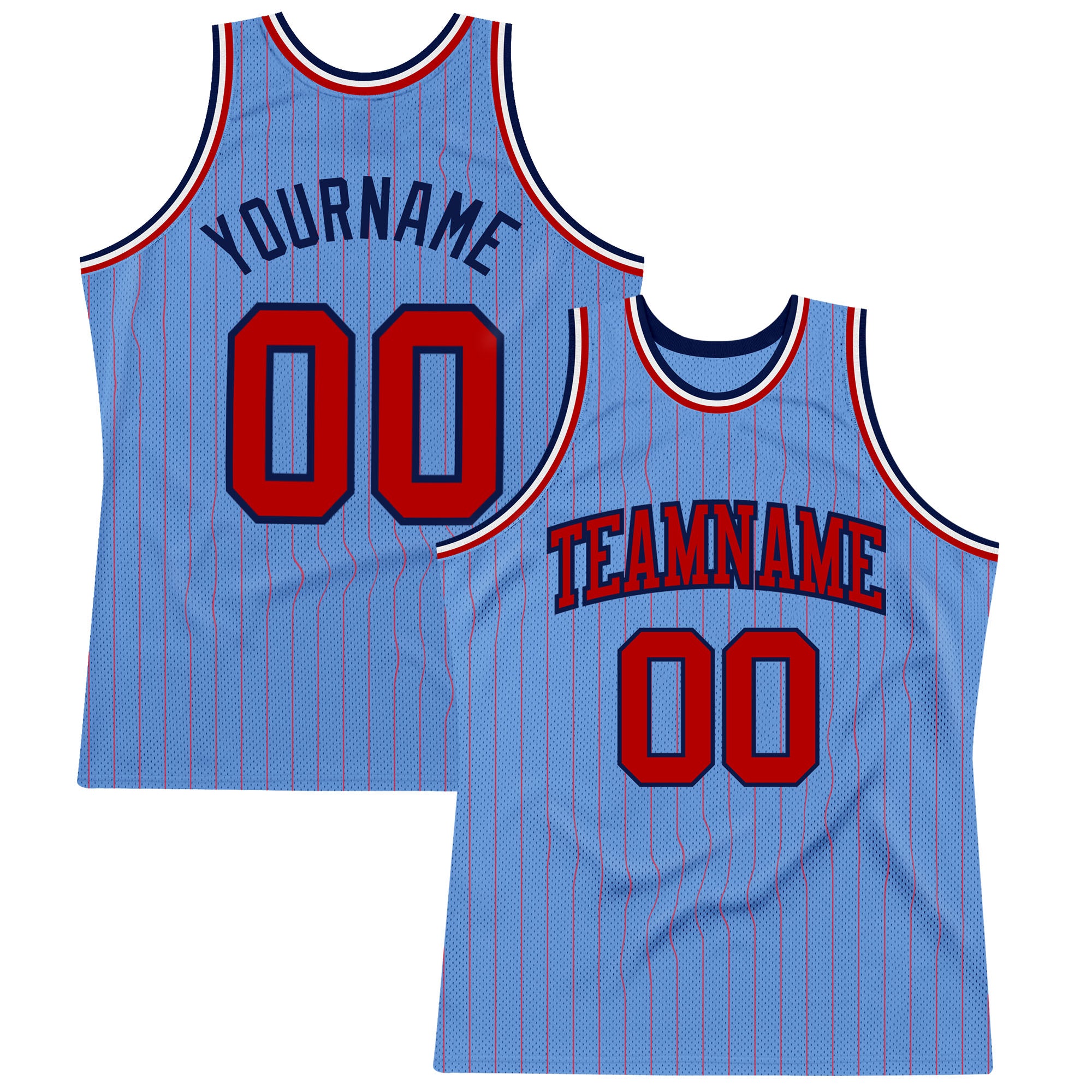 Personalized Custom Name Number Red Navy Basketball Jersey Light Blue Red Pinstripe Personalized Light Blue Red Pinstripe