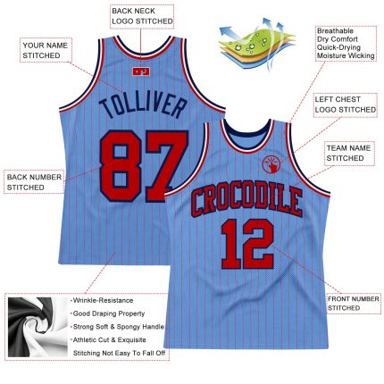 Personalized Custom Name Number Red Navy Basketball Jersey Light Blue Red Pinstripe Personalized Light Blue Red Pinstripe