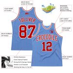 Custom Name and Number Light Blue Red Pinstripe Basketball Jersey - Authentic Team Apparel Personalized Light Blue Red Pinstripe