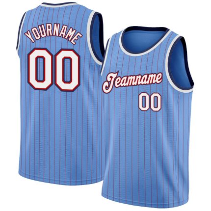 Custom Name Number Authentic Basketball Jersey Light Blue Red Pinstripe White Navy - Personalized Team Jersey Personalized