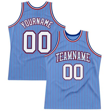 Custom Name and Number Basketball Jersey, Light Blue Red Pinstripe White-Royal, Personalized Team Gear Personalized Light