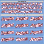 Personalized Team Softball Jersey Custom Name & Number Light Blue Red Pinstripe Two-Button Unisex Personalized Light Blue