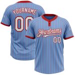 Personalized Team Softball Jersey Custom Name & Number Light Blue Red Pinstripe Two-Button Unisex Personalized Light Blue