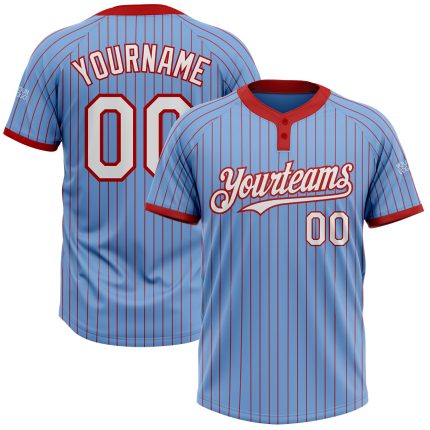 Personalized Team Softball Jersey Custom Name & Number Light Blue Red Pinstripe Two-Button Unisex Personalized Light Blue