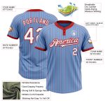 Personalized Team Softball Jersey Custom Name & Number Light Blue Red Pinstripe Two-Button Unisex Personalized Light Blue