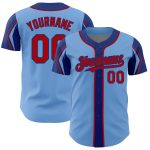 Personalized Authentic Baseball Jersey with Custom Name & Number - Light Blue, Red-Royal Colors, Arm Shapes Personalized