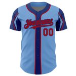 Personalized Authentic Baseball Jersey with Custom Name & Number - Light Blue, Red-Royal Colors, Arm Shapes Personalized