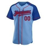 Custom Name and Number Authentic Baseball Jersey - Personalized Light Blue Red-Royal Raglan Sleeves Personalized Light Blue
