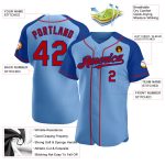 Custom Name and Number Authentic Baseball Jersey - Personalized Light Blue Red-Royal Raglan Sleeves Personalized Light Blue
