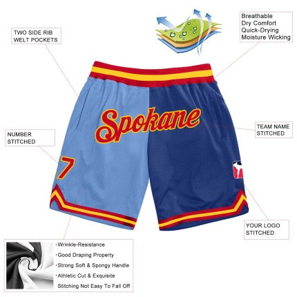 Personalized Authentic Basketball Shorts - Light Blue Red-Royal Split Fashion Design Personalized Light Blue Red-Royal Authentic
