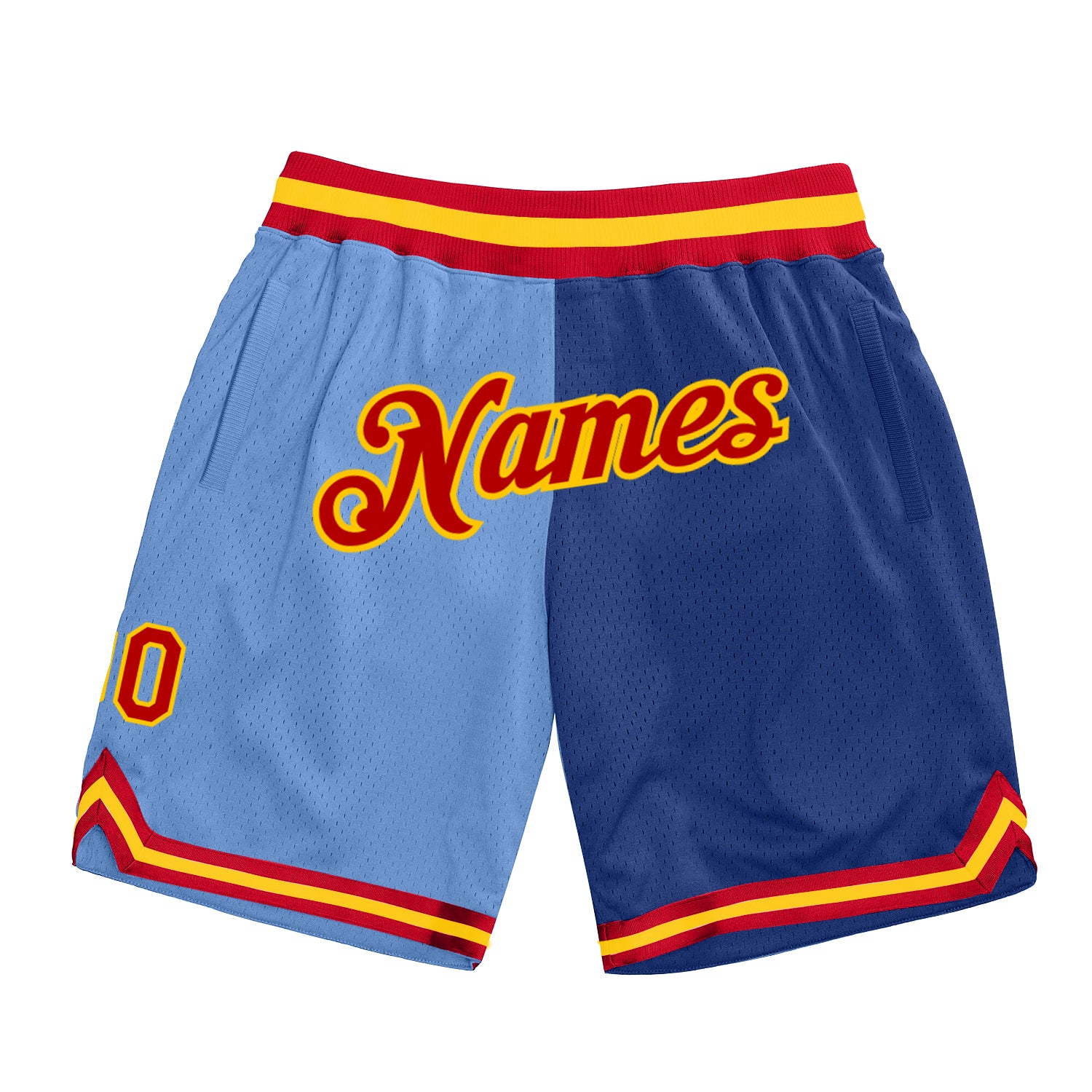 Personalized Authentic Basketball Shorts - Light Blue Red-Royal Split Fashion Design Personalized Light Blue Red-Royal Authentic