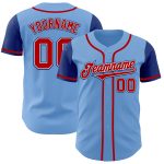 Custom Name and Number Two Tone Baseball Jersey Light Blue Red-Royal Authentic Team Apparel Personalized Light Blue Red-Royal