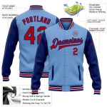 Custom Name Number Varsity Letterman Jacket Light Blue Red Royal Two Tone Bomber Personalized Light Blue Red-Royal Bomber