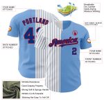Custom Name and Number Authentic Split Fashion Baseball Jersey - Personalized Light Blue Red-Royal Pinstripe Style Personalized