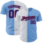 Custom Name and Number Authentic Split Fashion Baseball Jersey - Personalized Light Blue Red-Royal Pinstripe Style Personalized