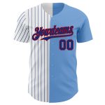 Custom Name and Number Authentic Split Fashion Baseball Jersey - Personalized Light Blue Red-Royal Pinstripe Style Personalized