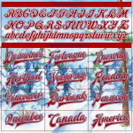 Custom Name & Number Personalized Winter Landscape 3D Pattern Bomber Jacket Light Blue Red-Royal Snowy Trees Varsity Letterman