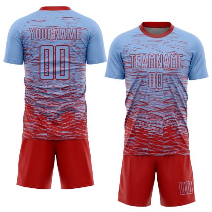 Custom Name and Number Soccer Jersey - Light Blue and Red Personalized Sublimation Uniform Personalized Light Blue Red Sublimation