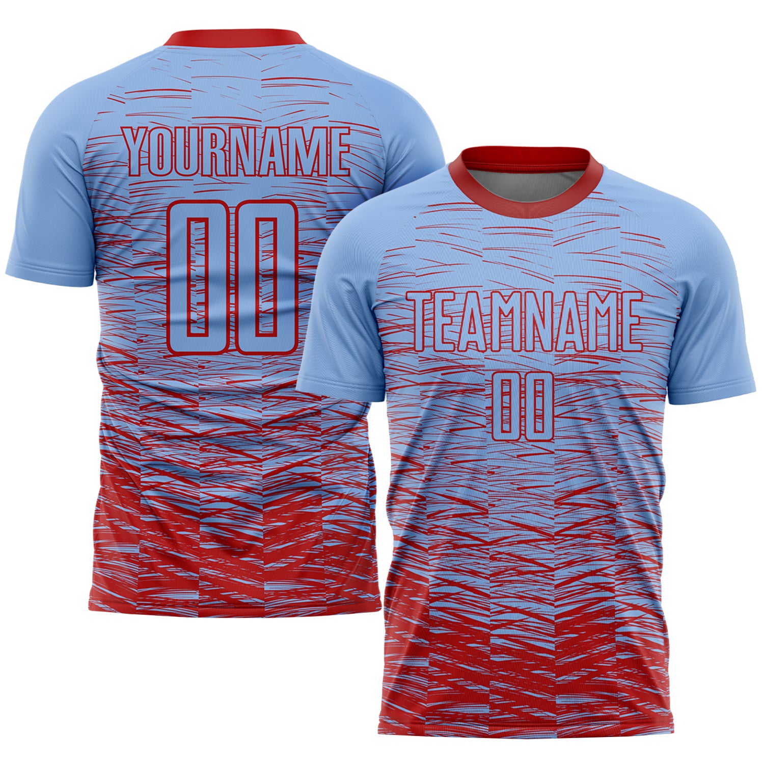 Custom Name and Number Soccer Jersey - Light Blue and Red Personalized Sublimation Uniform Personalized Light Blue Red Sublimation