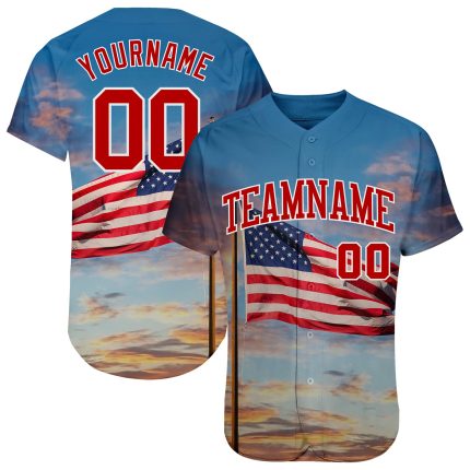 Custom Name and Number 3D American Flag Baseball Jersey - Personalized Light Blue Red-White Fashion Team Apparel Personalized