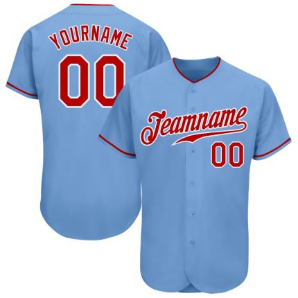 Personalized Light Blue Red White Baseball Jersey - Authentic Sports Apparel Personalized Light Blue Red-White Authentic