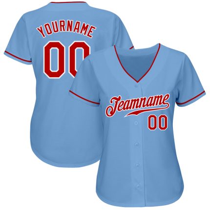 Personalized Light Blue Red White Baseball Jersey - Authentic Sports Apparel Personalized Light Blue Red-White Authentic