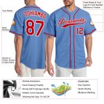 Custom Name and Number Baseball Jersey - Personalized Authentic Light Blue Red-White Team Apparel Personalized Light Blue