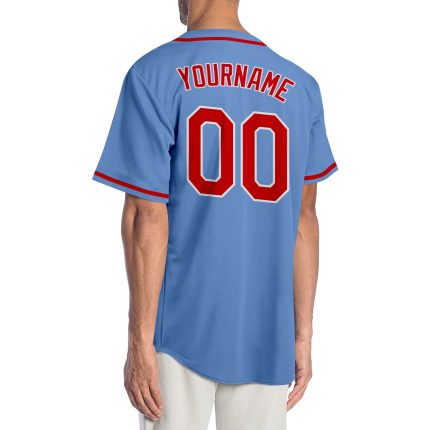 Custom Name and Number Baseball Jersey - Personalized Authentic Light Blue Red-White Team Apparel Personalized Light Blue