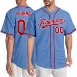 Custom Name and Number Baseball Jersey - Personalized Authentic Light Blue Red-White Team Apparel Personalized Light Blue