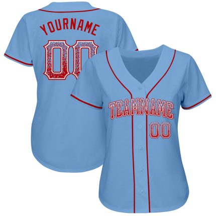 Custom Light Blue Red-White Drift Baseball Jersey with Personalized Name and Number - Authentic Team Apparel Personalized