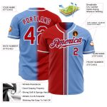 Custom Name & Number Light Blue Red-White Gradient Baseball Jersey - Personalized Authentic Team Gear Personalized Light